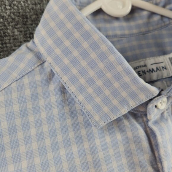 Mizzen + Main Medium Trim Fit Blue Plaid Long Sleeve Button Up Stretch USA Made - Picture 7 of 16